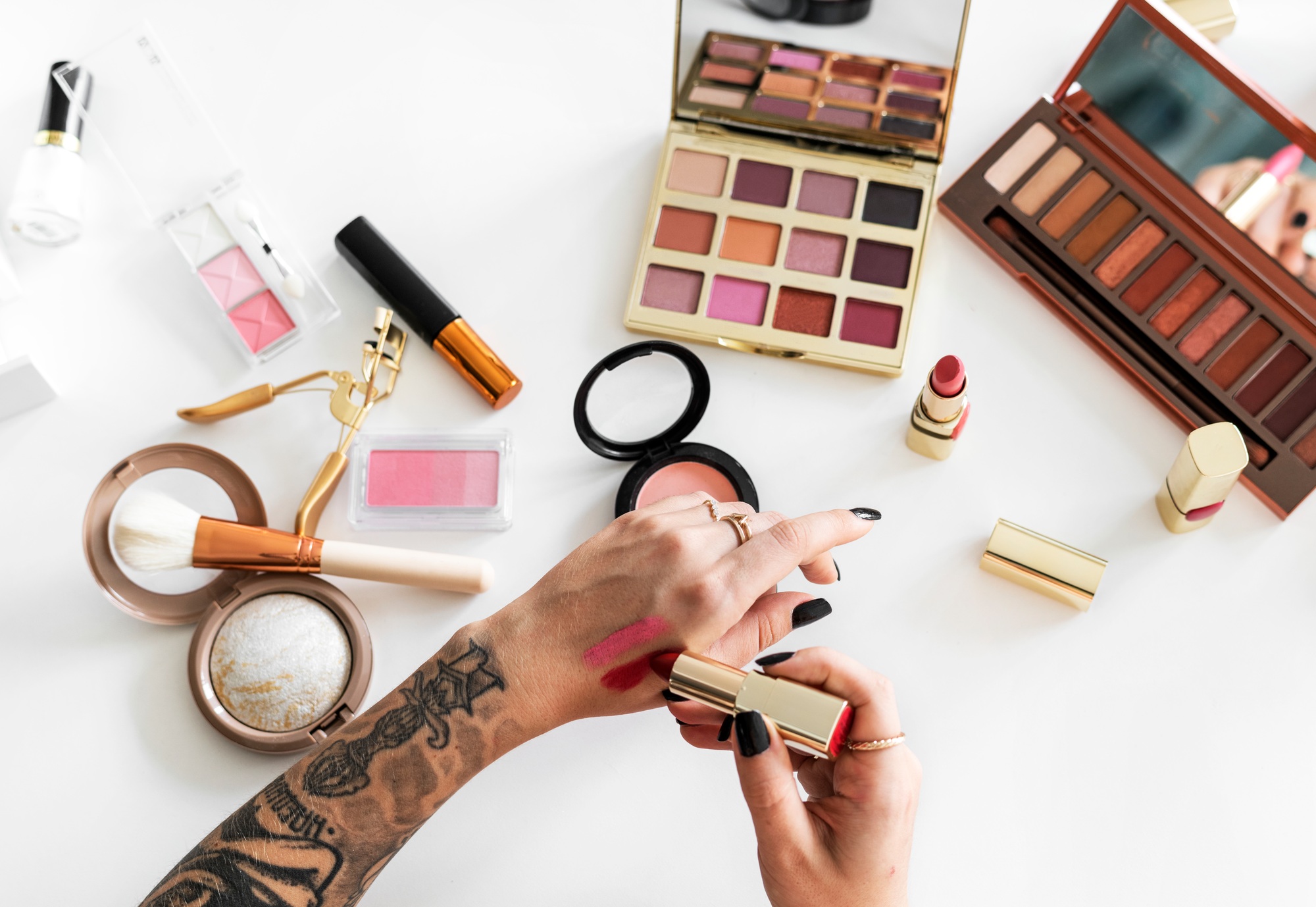 Woman trying on makeup